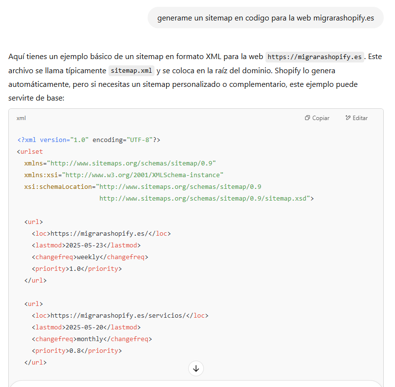 Generar sitemap Shopify manual